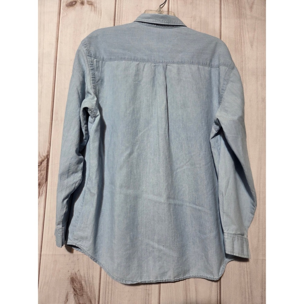 G.H. Bass Women Blue Chambray Pintuck Button Down Shirt Large Cotton Long Sleeve - Picture 2 of 7